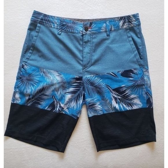 O'Neill Swim Oneill Riley Hyrbid Hawaiian Board Shorts Tropical Print Blue Black Sz Mens 32